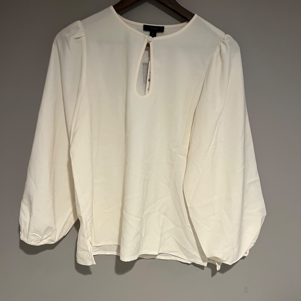 J. Crew Puff-sleeve Satin-back Crepe Top - Off White - Size S